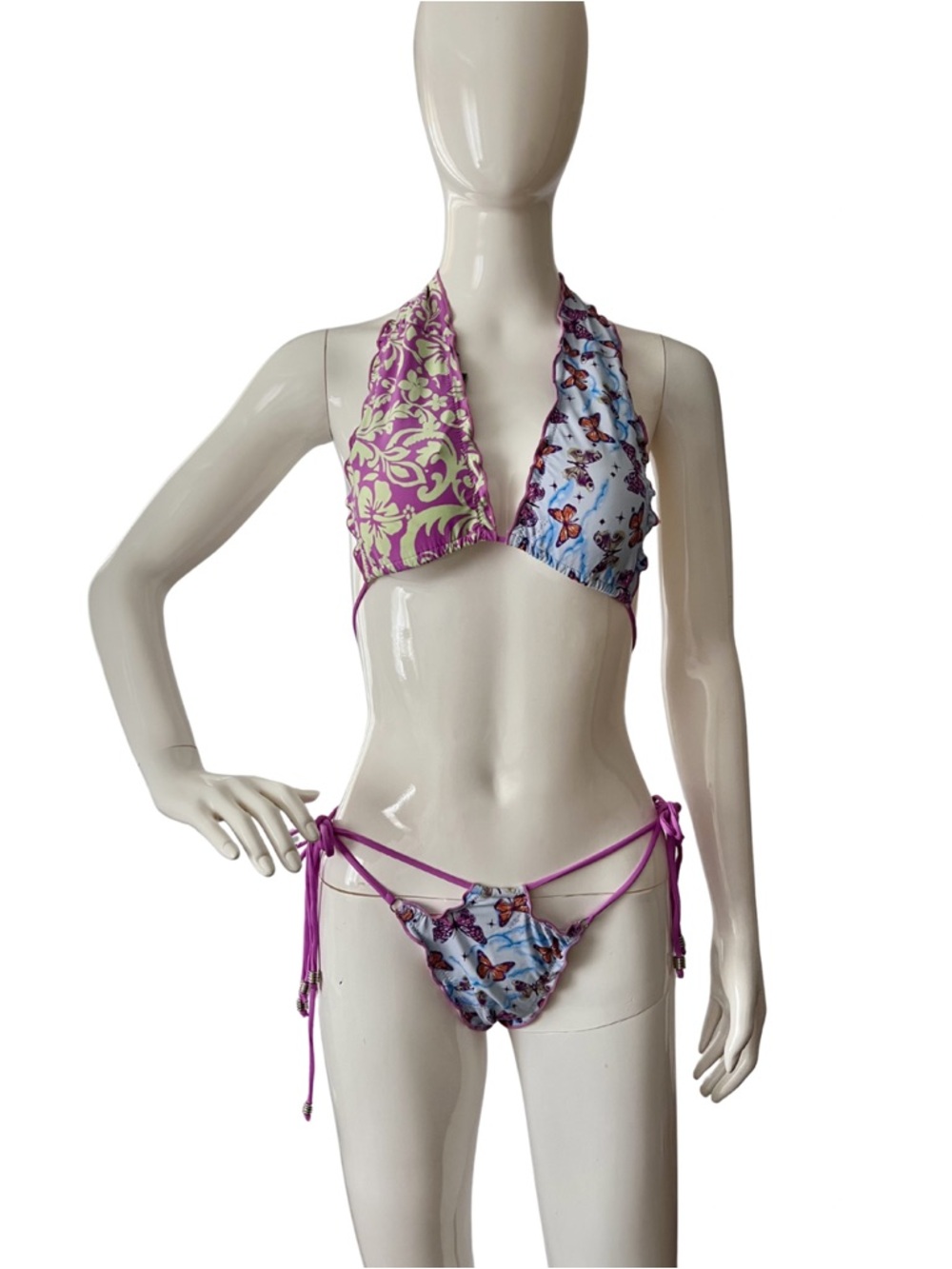 Urban Outfitters Purple & Light Blue Butterfly Halter Bikini set_Size M